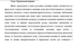 План-конспект "Тренувальні вправи з розділу Лексикологія і Фразеологія"