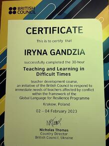  Certificate "Teaching and Learning in Difficult Times"