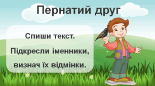 Визнач відмінки іменників. Пернатий друг