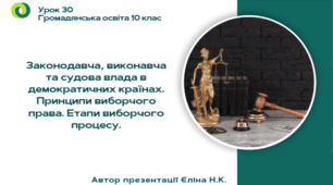 Урок 30 Законодавча, виконавча та судова влада в демократичних країнах. Принципи виборчого права. Етапи виборчого процесу.