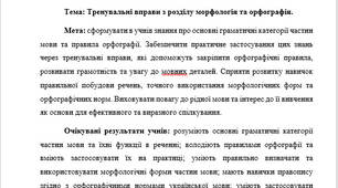 План-конспект "Тренувальні вправи з розділу морфологія та орфографія"