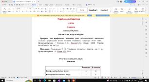 Календарно-тематичне планування з української літератури для 11 класу (профільний рівень)