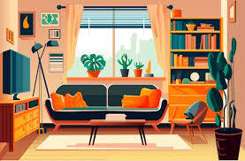 Premium Vector | Living room modern home apartment interior horizontal vector illustration