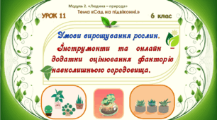 Розробка уроку STEM 6 клас Урок 11 «Умови вирощування рослин. Інструменти та онлайн-додатки оцінювання факторів навколишнього середовища».