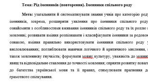 План-конспект "Рід іменників (повторення). Іменники спільного роду"