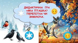 Перелітні та зимуючі птахи. Дидактична гра. Презентація з анімацією.