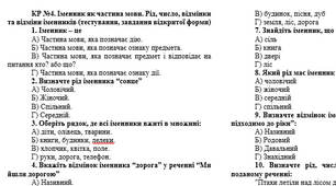 КР №4. Іменник як частина мови. Рід, число, відмінки та відміни іменників (тестування, завдання відкритої форми)
