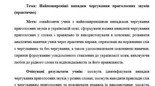 План-конспект "Найпоширеніші випадки чергування приголосних звуків (практично)"