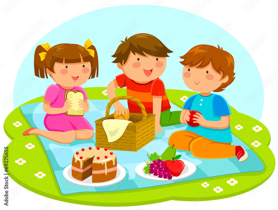 three cute kids having a picnic 素材庫向量圖| Adobe Stock