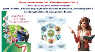 Діагностувальна робота Гр№1 (Підсумкова робота Гр№1 ) 7 клас НУШ ЗБД за розділом «Безпека людини» Гр№1 - Безпека. Уникання загроз для життя власного та інших осіб, прийняття рішень з користю для власної та громадянської безпеки