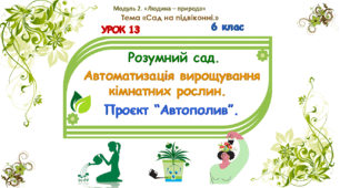 Розробка уроку STEM 6 клас "Урок 13. Розумний сад. Автоматизація вирощування кімнатних рослин. Проєкт «Автополив».