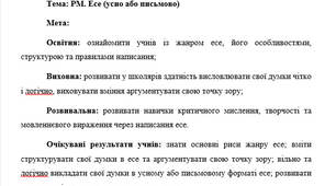 План-конспект "РМ. Есе (усно або письмово)"