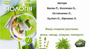 Вищі спорові рослини: мохоподібні, хвощеподібні, плауноподібні, папоротеподібні. 7 клас НУШ