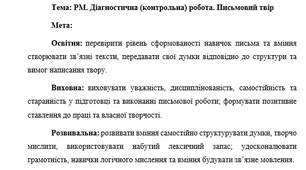 План-конспект "РМ. Діагностична (контрольна) робота. Письмовий твір"