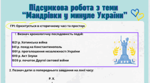 Діагностична робота №3 "Мандрівки у минуле України" (за програмою О. Пометун) ГР1, ГР2, ГР3