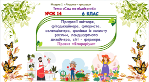 Розробка уроку STEM № 14, 6 клас "Професії квіткаря, фітодизайнера, флориста, селекціонера, фахівця із захисту рослин, ландшафтного дизайнера, сіті - фермера. Проєкт «Флораріум»
