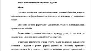 План-конспект "Відмінювання іменників І відміни"