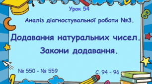 Урок. Додавання натуральних чисел. Закони додавання. № 550 - № 559, с. 94 - 96. (Ч. І).