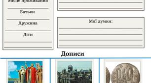 Аркуш завдань з історії.  "Фейсбук" князів київських. НУШ 7 клас. Історія України