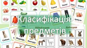 Класифікація предметів (овочі, фрукти, тварини, одяг, взуття).