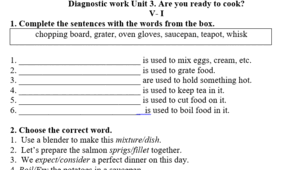 Діагностувальна робота 7 клас   Unit 3. Are you ready to cook?