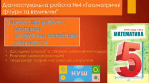 Діагностувальна робота №4 "Геометричні фігури та величини" НУШ (за групами очікуваних результатів)