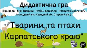 Дидактична гра "Тварини та птахи Карпатськогокраю"   (Природа.  Дикі тварини.  Птахи. Довкілля.  Розвиток мовлення. Молодший вік. Середній вік. Старший вік.).