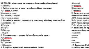 КР №5. Відмінювання та правопис іменників (різнорівневі завдання)