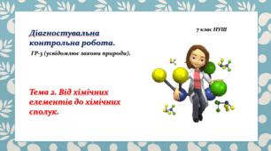 7 клас НУШ. Діагностувальний тест №2. ГР3. Тема: Від хімічних елементів до хімічних речовин.