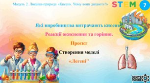 STEM 7 клас. Які виробництва витрачають кисень? Реакції окиснення та горіння. Проєкт: "Створення моделі «Легені»