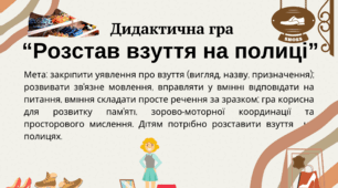 Дидактична гра "Розстав взуття на полиці"
