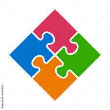 Rotated square four pieces of jigsaw puzzle or teamwork concept flat vector color icon for apps and websites Stock-Vektorgrafik | Adobe Stock