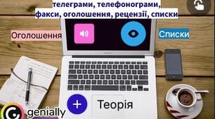 Складання та оформлення ДІД:телеграми, телефонограми, факси, оголошення, рецензії, списки