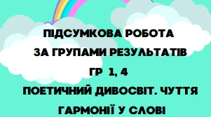 ПІДСУМКОВА РОБОТА. ГР 1, 4. "Поетичний дивосвіт  (Т. Шевченко, Леся Українка, І. Жиленко, С. Чернілевський, І.Калинець, І.Андрусяк)"