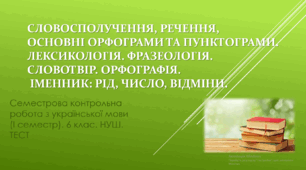 СЕМЕСТРОВА контрольна (діагностична) робота з української мови (І семестр). 6 клас. НУШ. ТЕСТ
