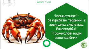 Презентація, конспект уроку та робочі аркуші на тему "Членистоногі – безхребетні тварини із зовнішнім скелетом. Ракоподібні. Промислові види ракоподібних". 7 клас НУШ