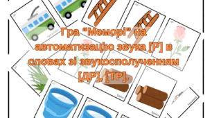 Гра «Меморі» Автоматизація звука [Р] в словах зі звукосполученням [ДР],[ТР].