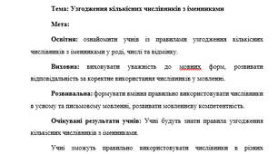 План-конспект "Узгодження кількісних числівників з іменниками"