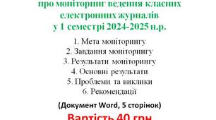Довідка про результати моніторингу якості ведення класних електронних журналів 1 семестр 2024-2025 н.р.