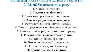 Моніторинг мовної компетентності учнів 3-4 класів у 1 семестрі 2024-2025 навчального року