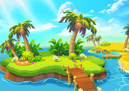 Щасливий Тропічний Піщаний Пляж Узбережжя Video Game Digital Artwork Концептуальна — стокове фото