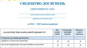 Свідоцтво досягнень 5-8 клас НУШ 2024-2025 н.р. (з можливістю редагування та внесення змін)