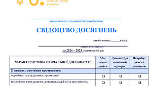 Свідоцтво навчальних досягнень 2024-2025 н.р.