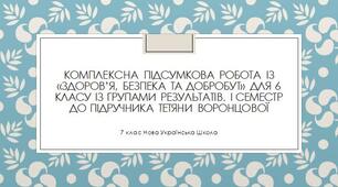 КПР із «Здоров’я, безпека та добробут» для 6 класу із групами результатів. I семестр. До підручника Тетяни Воронцової