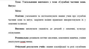 План-конспект "Узагальнення вивченого з теми «Службові частини мови. Вигук»"