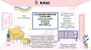 КАЛЕНДАРНО-ТЕМАТИЧНЕ ПЛАНУВАННЯ уроків зарубіжної літератури в 5 класі на ІІ семестр 2024-2025 н.р. (за модельною програмою О.Ніколенко, 1 год)