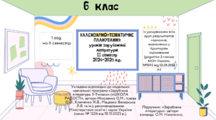 КАЛЕНДАРНО-ТЕМАТИЧНЕ ПЛАНУВАННЯ уроків зарубіжної літератури в 6 класі на ІІ семестр 2024-2025 н.р. (за модельною програмою О.Ніколенко, 1 год)
