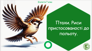 Презентація, конспект уроку та робочі аркуші на тему "Птахи. Риси пристосованості до польоту". 7 клас НУШ