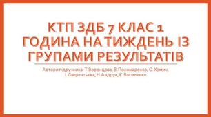 КТП ЗДБ до підручника Т.Воронцової. 7 клас 1 година на тиждень із групами результатів. Створено відповідно до МНП «Здоров’я, безпека та добробут. 7-9 класи (інтегрований курс)» Т.Воронцової, В.Пономаренка, І.Лаврентьєвої, О.Хомич