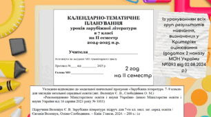 КАЛЕНДАРНО-ТЕМАТИЧНЕ ПЛАНУВАННЯ уроків зарубіжної літератури в 7 класі на ІІ семестр 2024-2025 н.р. (за модельною програмою Є.Волощук, 2 год)